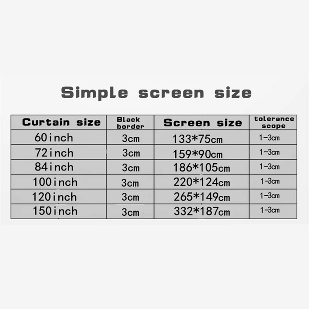 60 72 84 100 120 150 inch Projector Curtain 16:9 Home Office KTV Display Screen