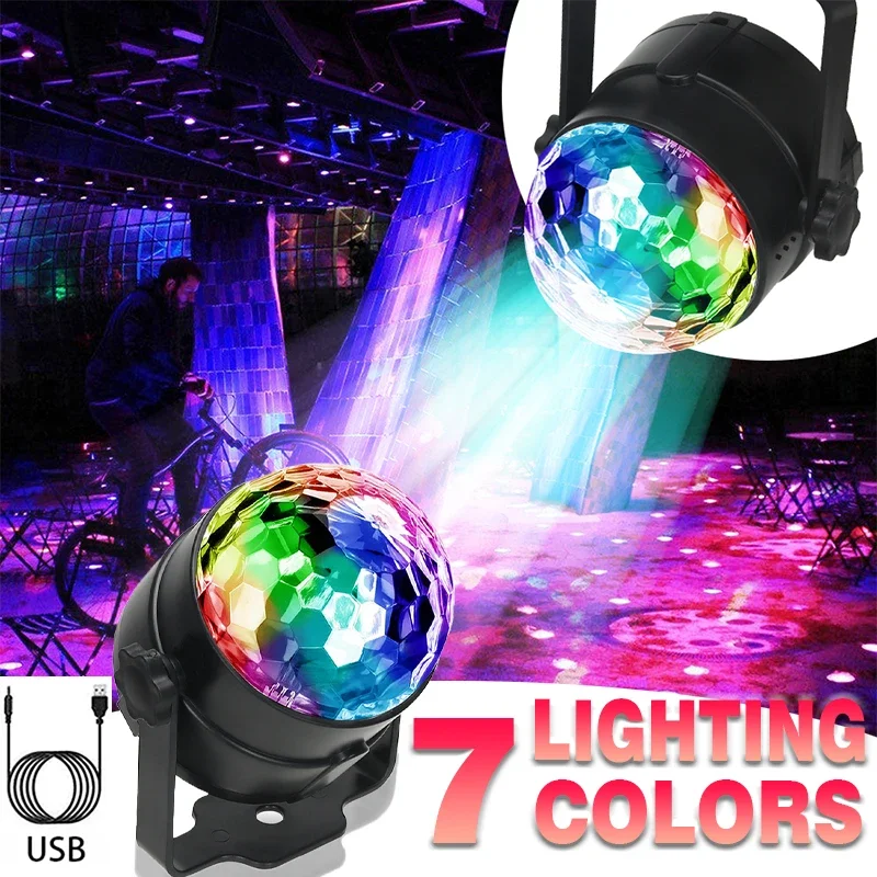 

RGB Flashing Disco Ball Party Lights, LED Stage Lighting for Christmas Halloween Karaoke Wedding Birthday Decorations w/ 7 Modes