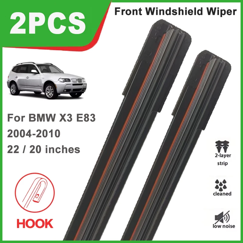 

22"+20" Double Rubber Front Wiper Blades, Durable Windscreen Windshield Replacement Parts For BMW X3 E83 2004-2010 2005 2006