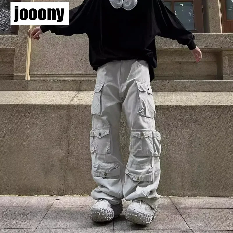 

Новые европейские и американские трендовые ретро-брюки в стиле хип-хоп для мужчин: прямые, свободные, широкие, с множеством карманов, в стиле рабочей одежды, повседневные, простые.