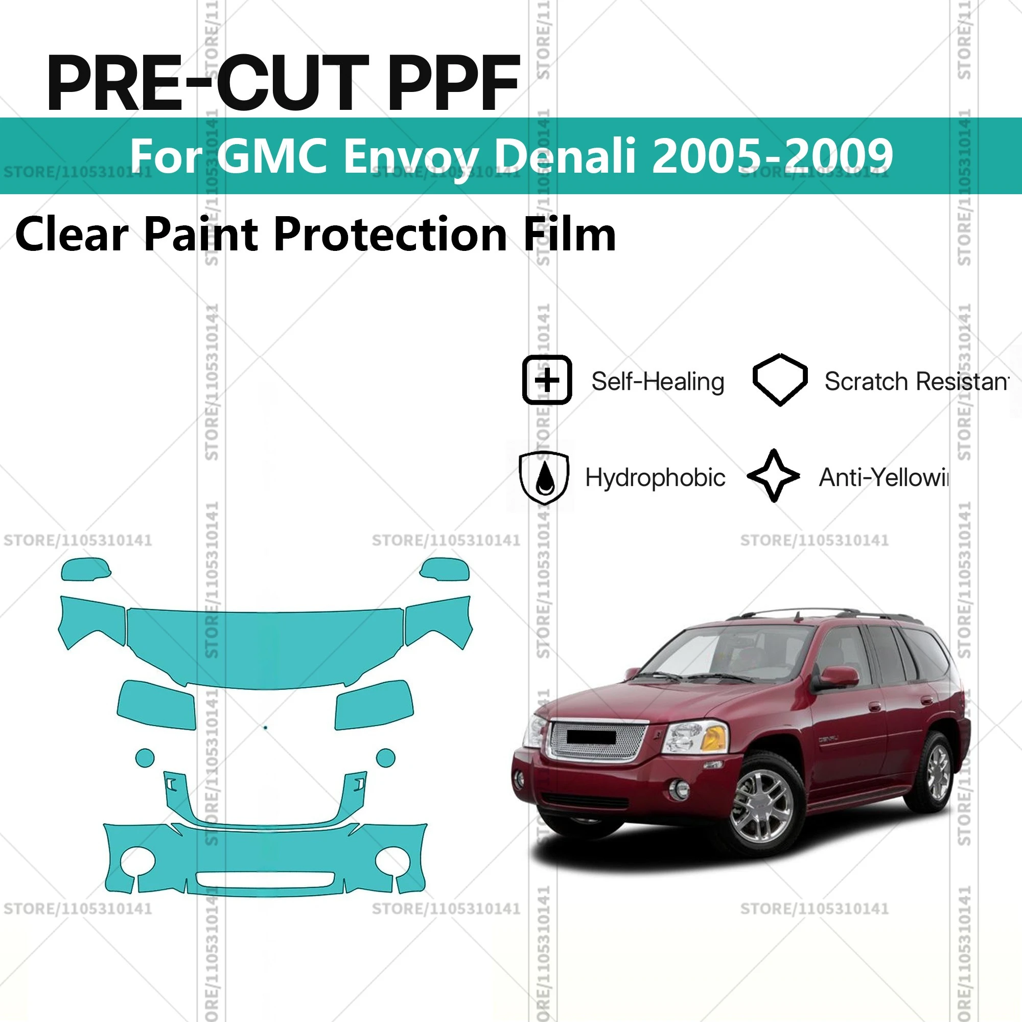 

Pre-Cut Paint Protection Film PPF Transparent Car Film Professional Automotive PPF For GMC Envoy Denali 2005-2009 Front Kit