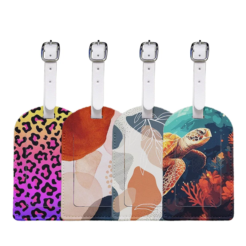 

Luggage Tags with Privacy Cover PU Leather Cruise Ship Waterproof Tag Modern Art Funny Suitcase Tags for Men Kids Women