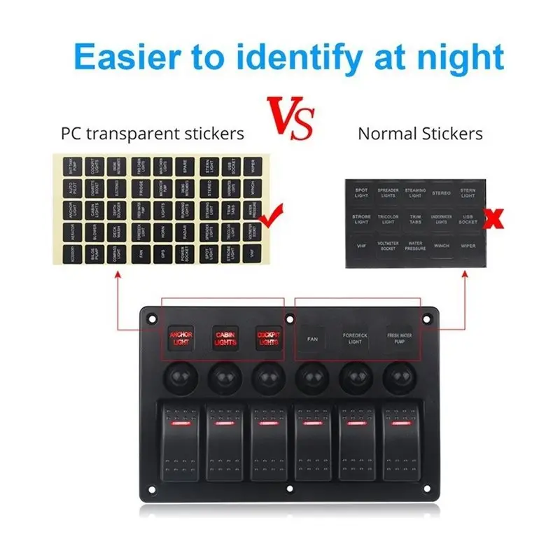 [Top Store!! ] Auto Replacement Car Switch Panel With Sticker 6 Gang Marine Rocker Switch Panel Waterproof LED Light Auto