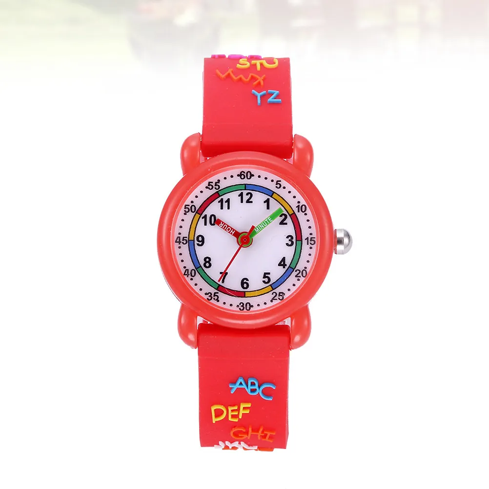 1Pcs Waterproof Watch Cartoon Pattern Quartz Watch Red Adjustable Strap 's Gift Birthday Wristwatch