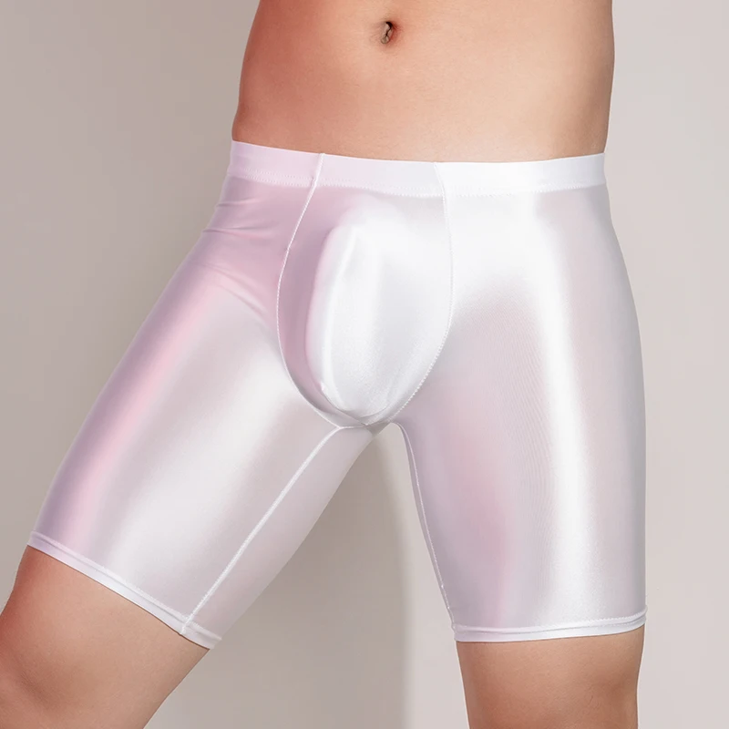 men Sexy Oily Glossy See Through Sheer Shiny Wet Soft Stretchy Leggings Smooth Shorts Pants Men\'s oily shorts boxer Underwear