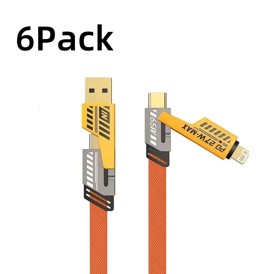 

Набор из 6 штук: Кабель для быстрой зарядки 4-в-1, нейлоновый, плетеный, USB A Type-C, с двойным разъемом, Lightning, PD 65W 27W для iPhone, Android, Xiaomi, Huawei