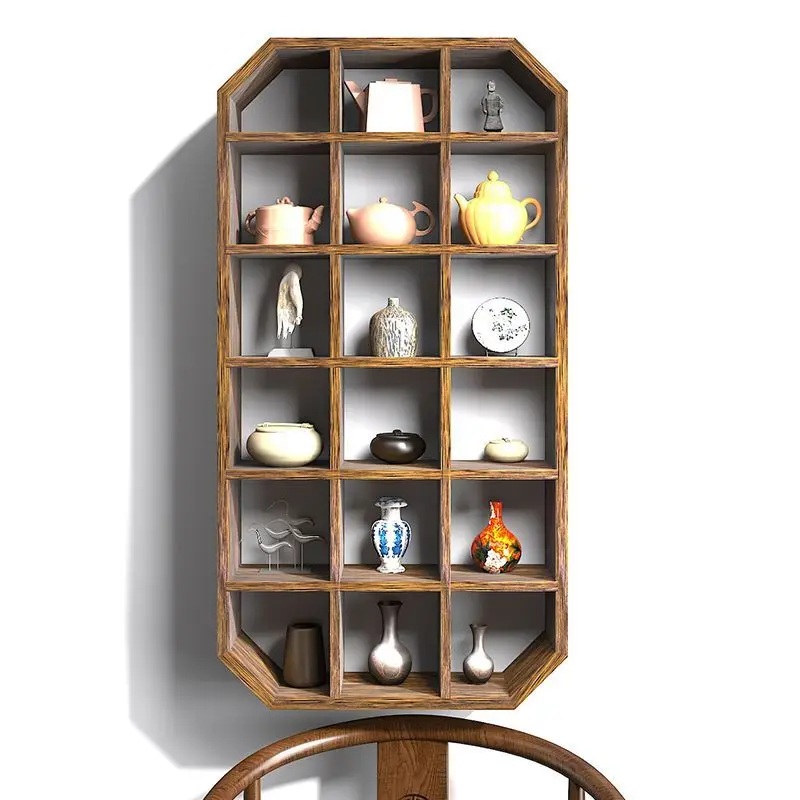 Paulownia Wood Oriental Display Shelf Breathable Entryway Rack Wall-Mounted Storage Unit Multi-Tier Organizer for Decor