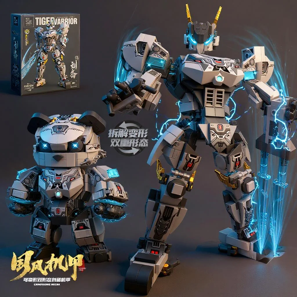 2 في 1 للتحويل روبوت اللبنات بطل السوبر ميكا المحارب الباندا الحيوان الطوب لتقوم بها بنفسك بناء لعب الاطفال هدية الكريسماس