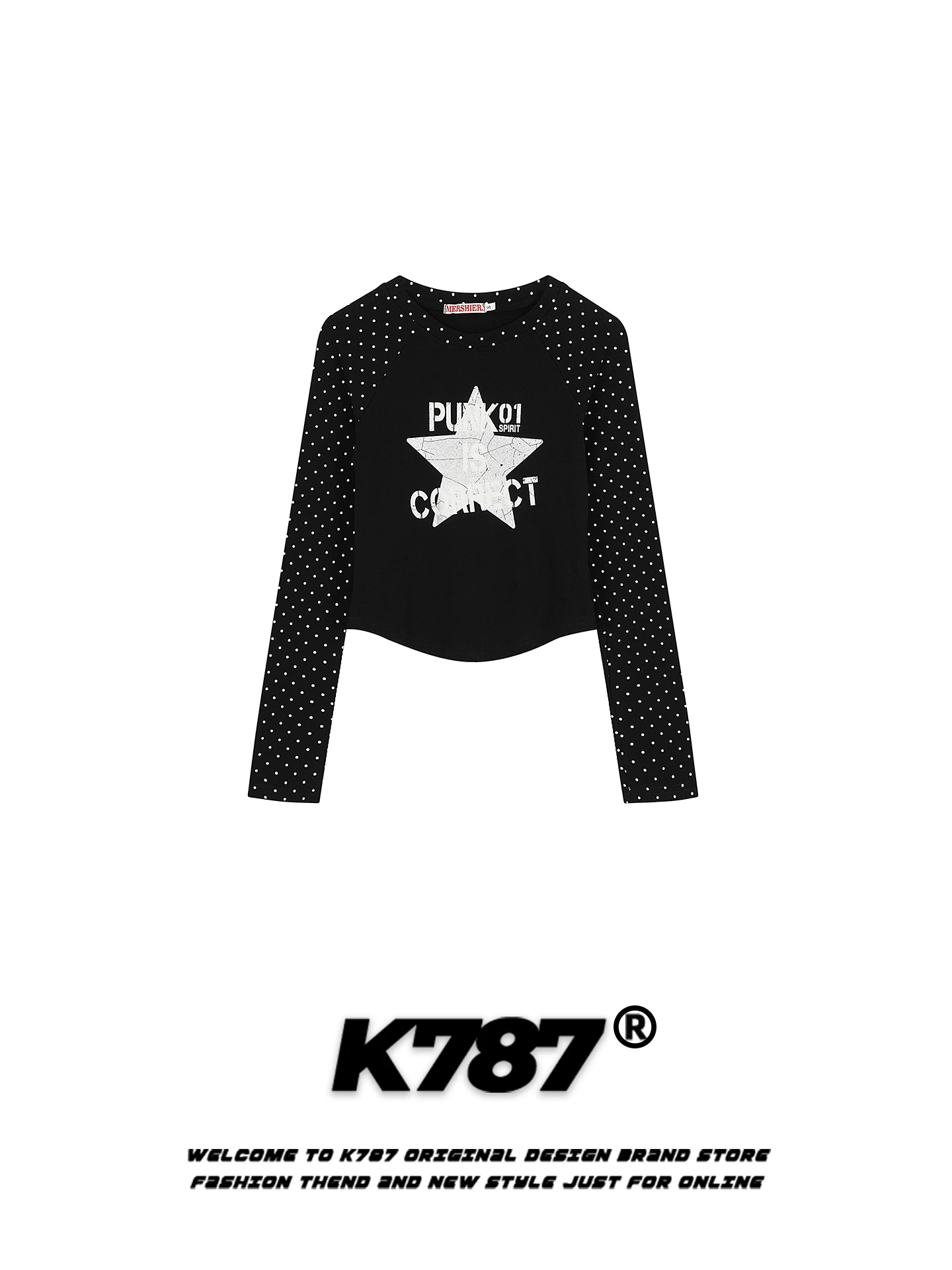 

Женская футболка K787 American Slim Fit с длинным рукавом, облегающая, базовый слой, с принтом в виде звезд, повседневная, для отдыха