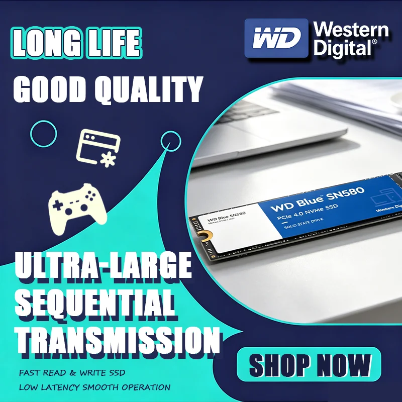 SSD Western Digital Blue SN580 NVMe Fast Boot 2TB/1TB/500GB PCIe 4.0*4 M.2 2280 Interno para Laptops e PCs