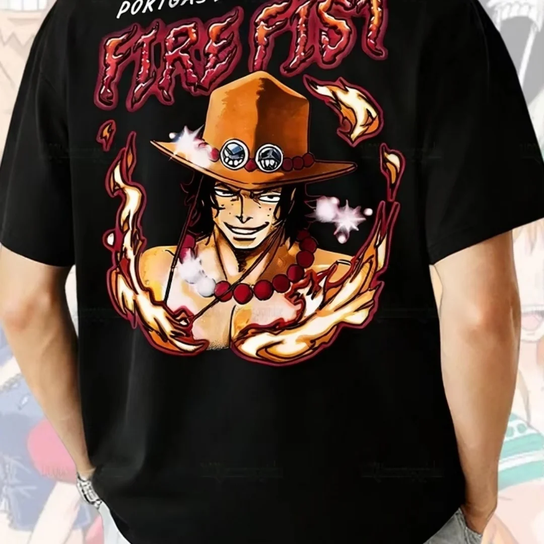 

Japanese Anime One Piece Ace Fire Graphic T-Shirt 100% Cotton Men Harajuku Streetwear Short Sleeve Tops