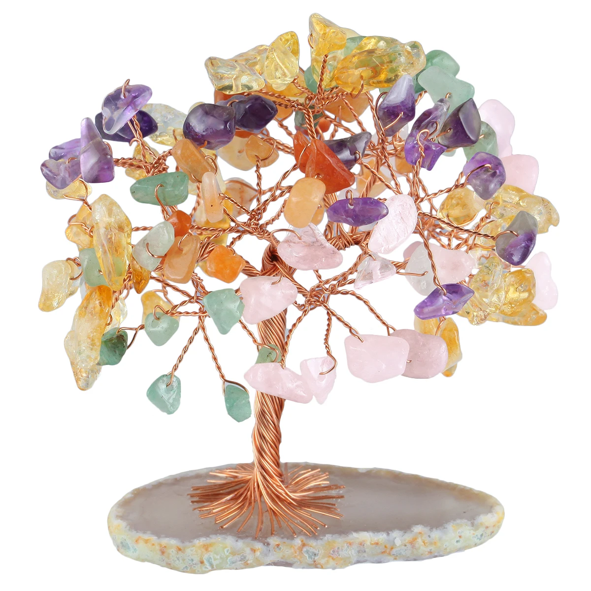 

Mini Crystal Money Tree With Agate Slice Base Natural Tumbled Chip Stones Handmade Lucky Money Tree For Home Decoration