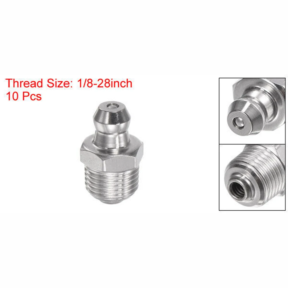 10pcs Straight Hydraulic Grease Fitting 1/8-28inch Thread 201 Stainless Steel Grease Accessories For Mechanical Parts