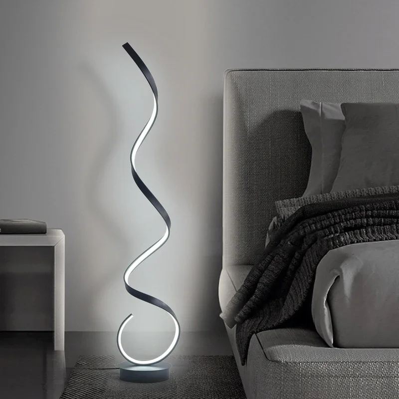 Lámpara de pie LED para decoración del hogar, luz de línea en espiral con Control remoto para dormitorio, sala de estar, esquina, blanco y negro,