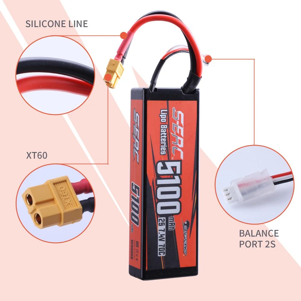 Sunpadow 2S 7.4V Lipo Battery 5100mAh 6100mAh 7100mAh 70C Hard Case with T Deans 4mm Bullet For RC Car Truck Tank Racing Hobby