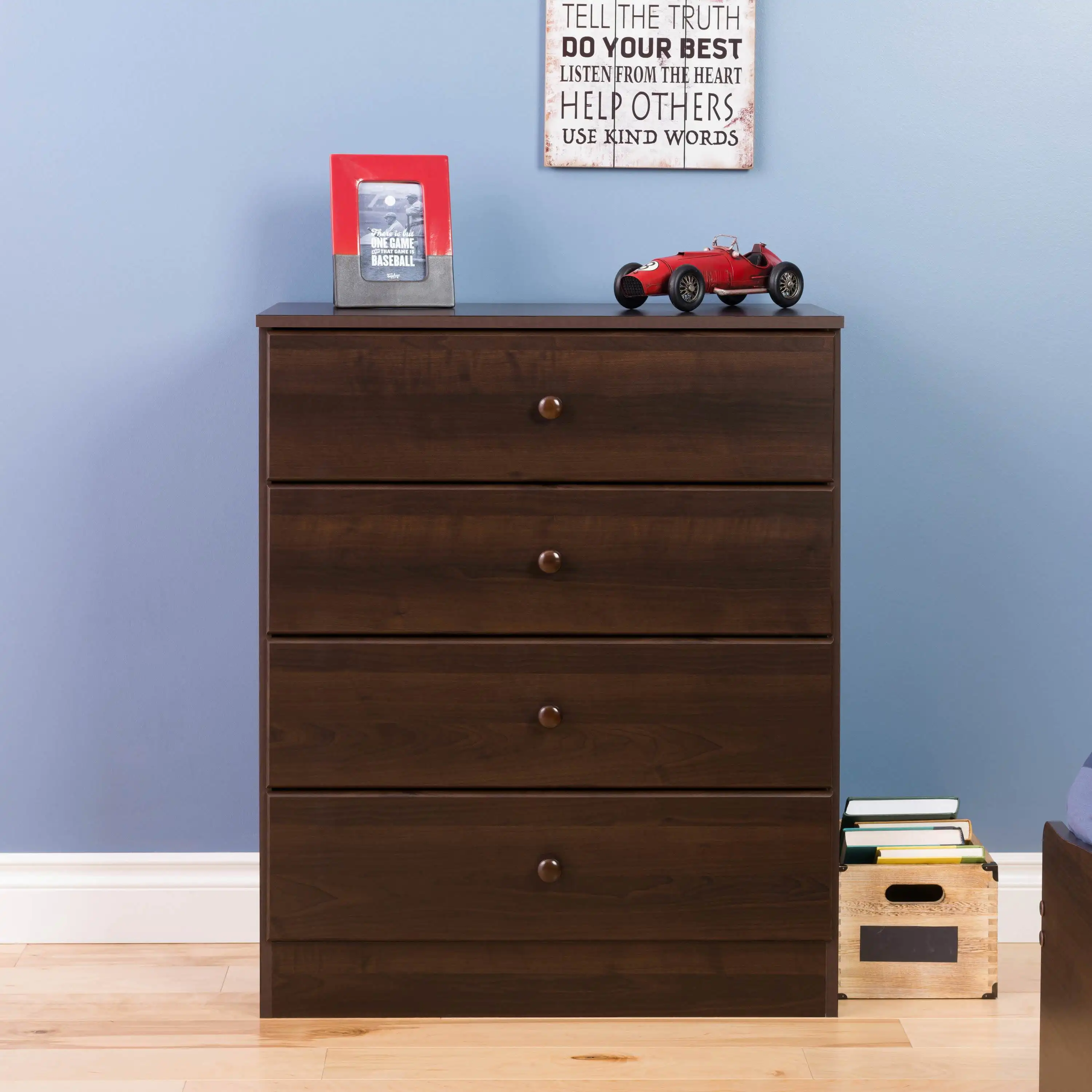 

4-Drawer Dresser for Bedroom, Functional Bedroom Living Room Dresser Chest of Drawers 16" D x 30" W x 36.25" H, Espresso