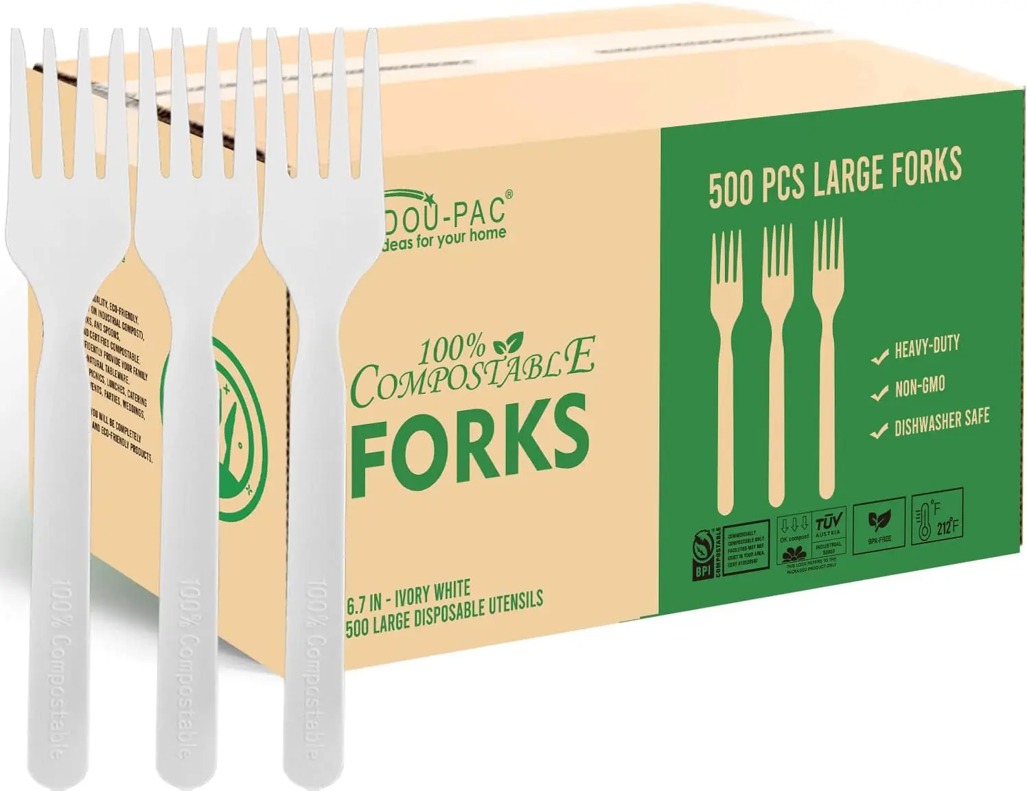 

Compostable Forks 500 Count, 7 In Large Disposable Biodegradable Flatware, Eco Friendly Durable Heat Resistant Cutlery Eating Ut