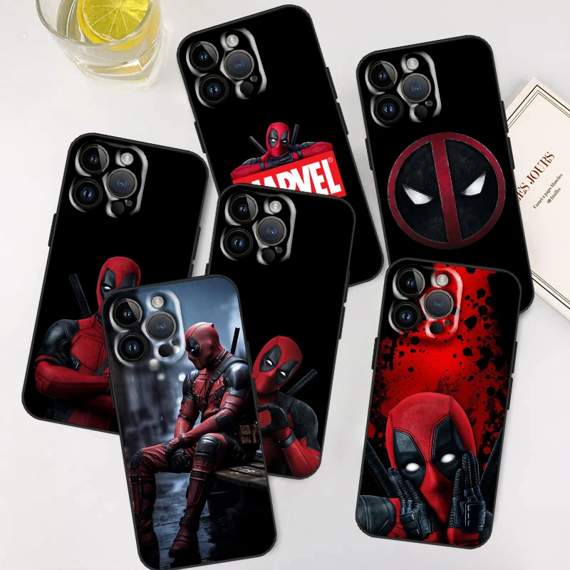 Marvel Avengers Deadpool For Apple iPhone 15 14 13 12 11 XS XR X 8 7 Pro Max Plus Mini Silicone TPU Soft Black Phone Case