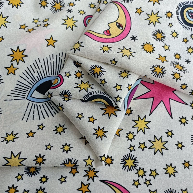 High Quality Printed Sun Moon Polyester Crepe De Chine Fabric Fabrics For Sewing Dress Shirt Fashion Clothing Cloth Per Meter