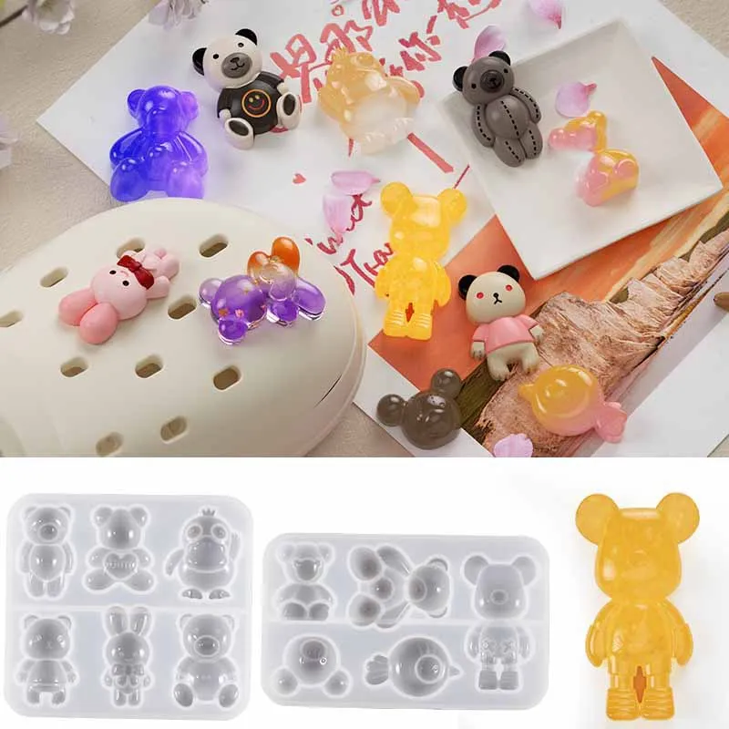 DIY Drip Resin Love Little Bear Head Sitting Straight Hand Bear Bird Rabbit Hole Shoes Hair Clip Patch Silicone Mold