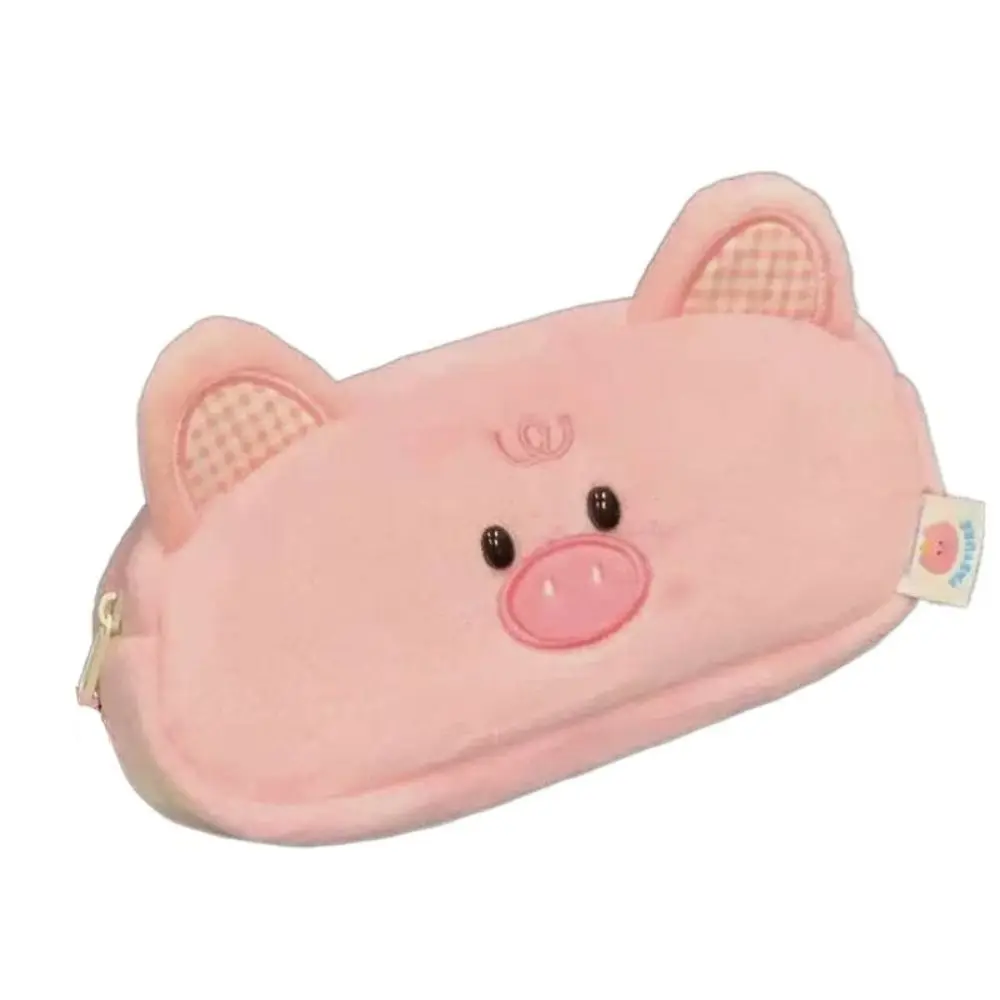 Large Capacity Puppy Plush Pen Bag Stuffed Zipper Cartoon Pig Pencil Case Animal Doll Soft Mouse Plush Pencil Pouch Student