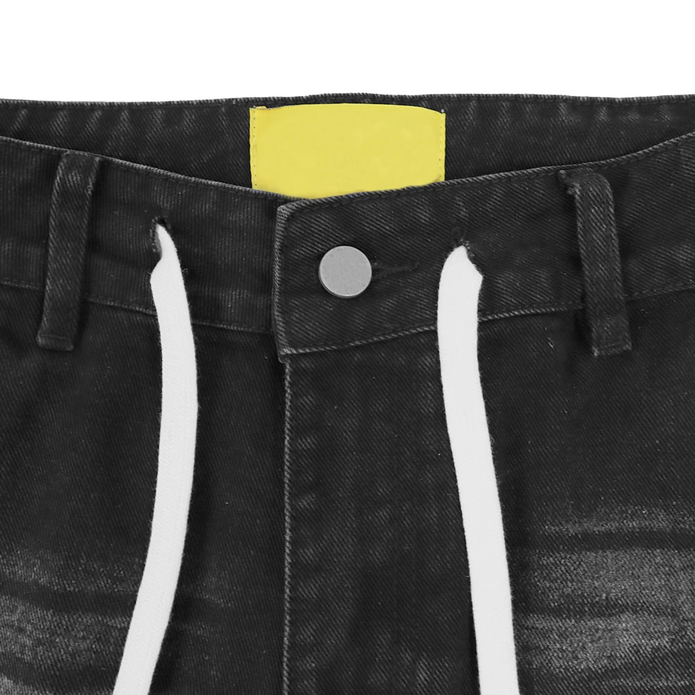 Y2k Streetwear Short Jeans with Bone Embroidery Hiphop Street Style Cotton Vintage Distressed Casual Denim Short Pants for Men's