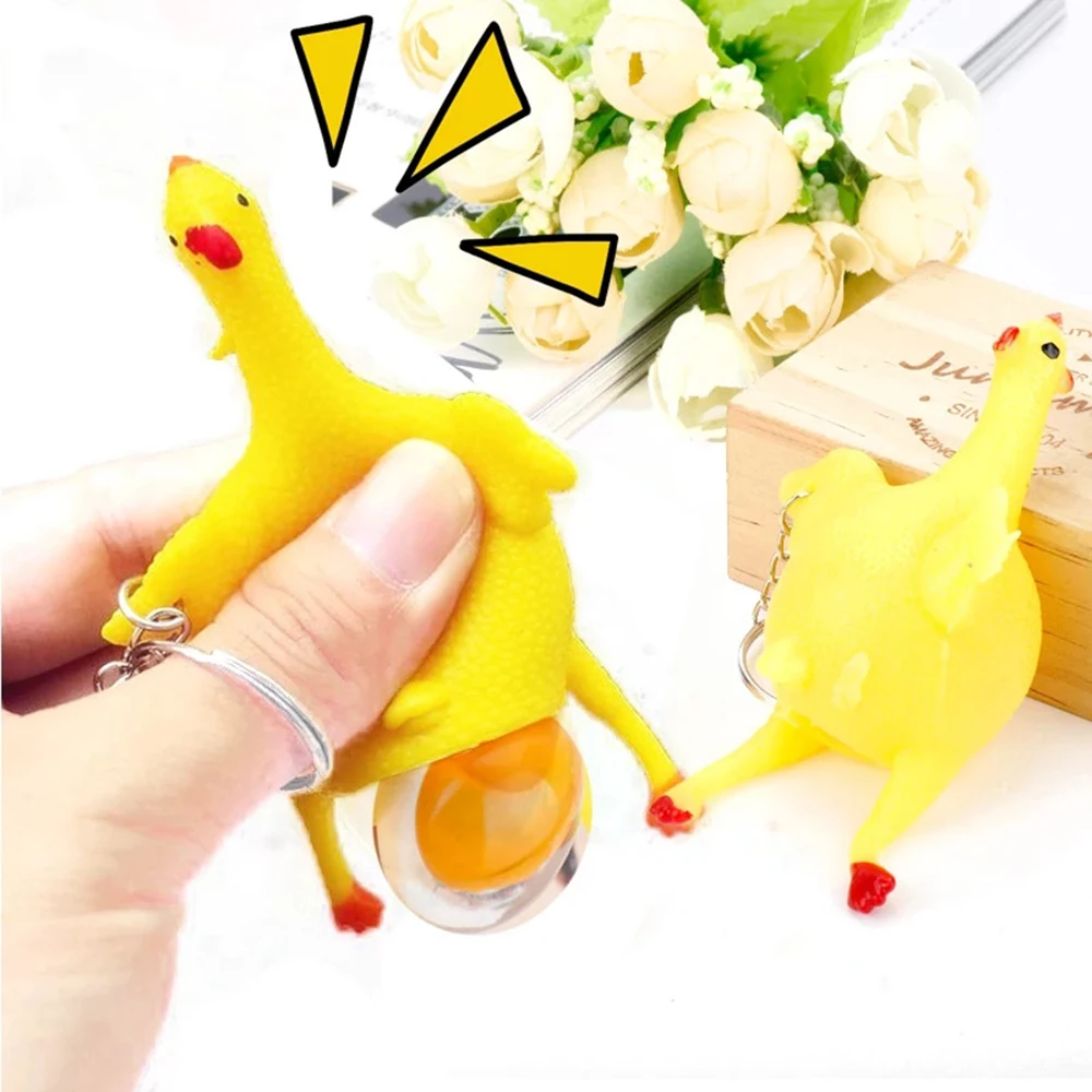 Children Gift Funny Trick Fun Trinket Spoof Toy Gags Chicken Laying Eggs Practical Jokes Key Ring Tricky Toys