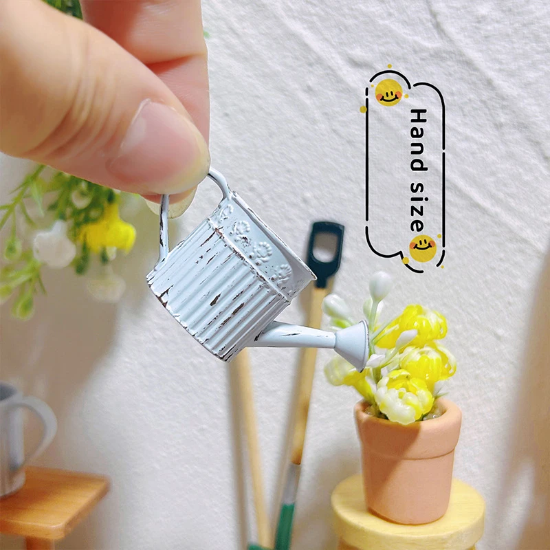 1:12 Dollhouse Miniature Alloy Watering Can Mini Lace-less Sprinkler Garden Scene Decor Toy Model DIY Doll House Accessories