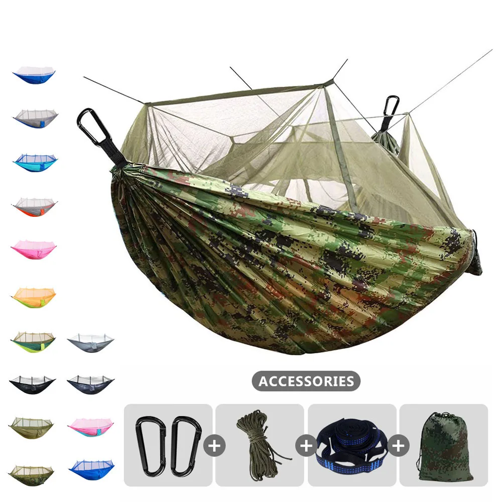 102x55inch Camping Hammock Portable Double Hammock with Mosquito Net Bug Net Tent with 2 Tree Straps for Outdoor Hiking Travel