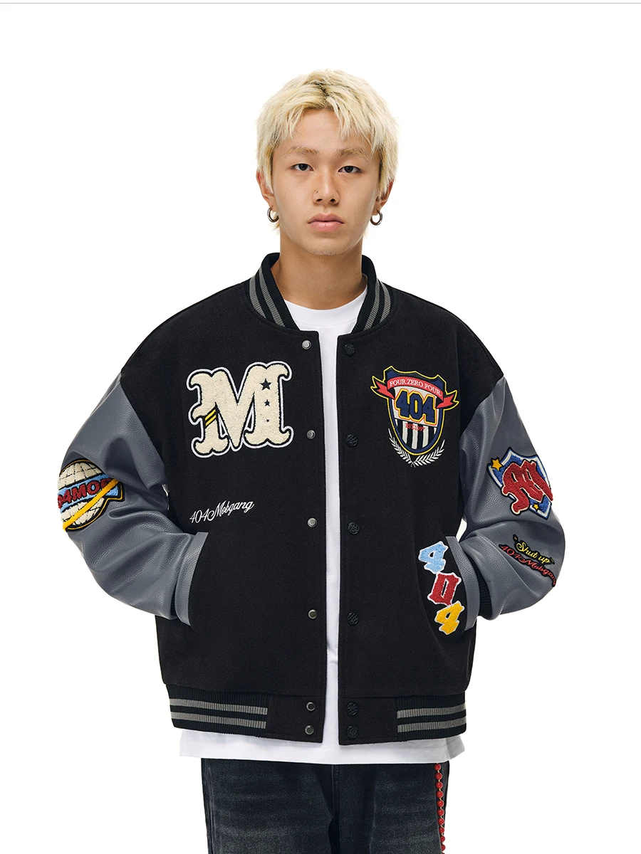 Cappotto da baseball americano retrò con ricamo pesante Jaet in pelle PU patchwork vestibilità ampia e cappotto invernale caldo Faion