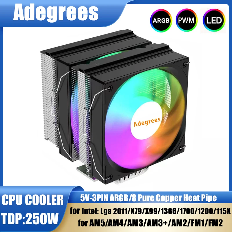 8 Heat Pipes Dual Tower Universal CPU Cooler ARGB Cooling Fan for Intel LGA1700/1851/1366/AM4/AM5/115X/2011