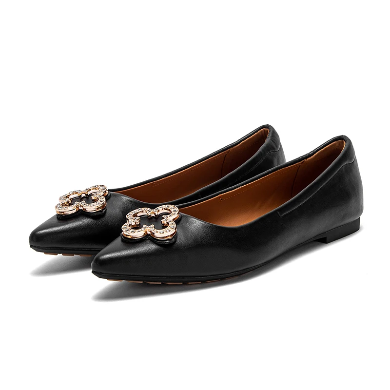 

Women's Shoes Black Casual Leather Shoes Flat Pointed Toe Clover Diamond Decoration Lightweight Comfortable Beige Brown Shoes