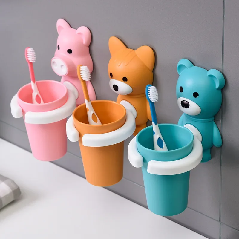 

Children's Brushing Cup Cartoon Suction Cup Creative Toothbrush Shelf