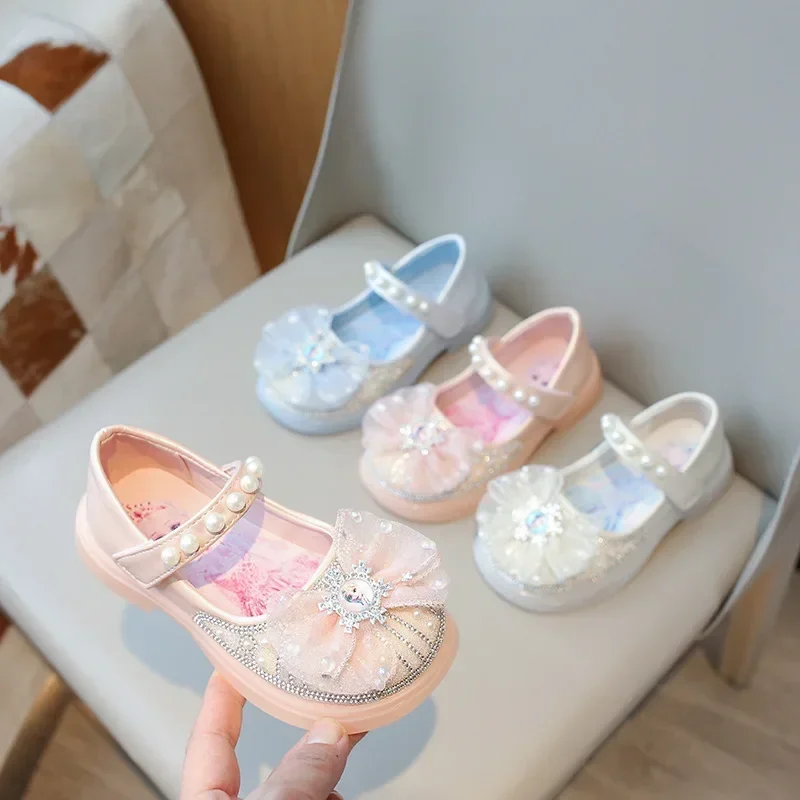 

Disney Frozen Girls Sandals Princess Shoes Elsa children Crystal Leather Shoes Spring New Soft Sole Girls Show Shoes