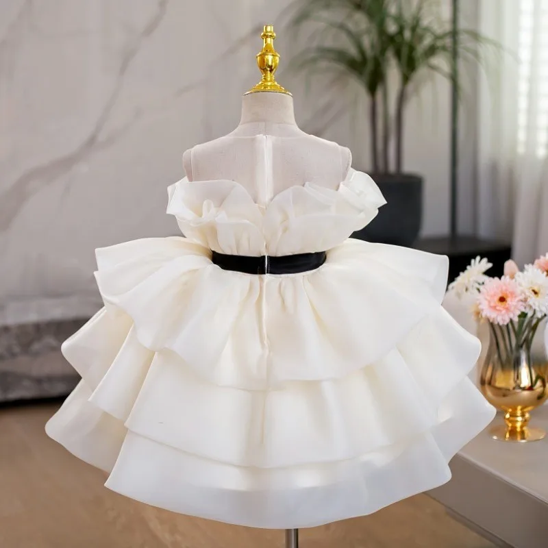 Neonata Principessa Abito Tutu senza maniche Increspato Infantile Bambino Bambino Vestido Festa di nozze Spettacolo Compleanno Vestiti per bambini