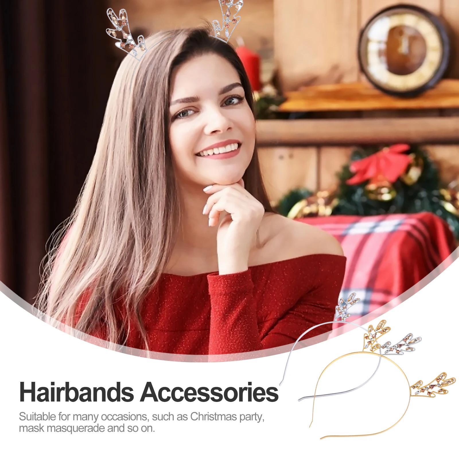 

2pcs Christmas Headband Reindeer Antlers Metal Hair Hoop Holiday Party Accessory Women Girls Dress Up Event Wear Antler