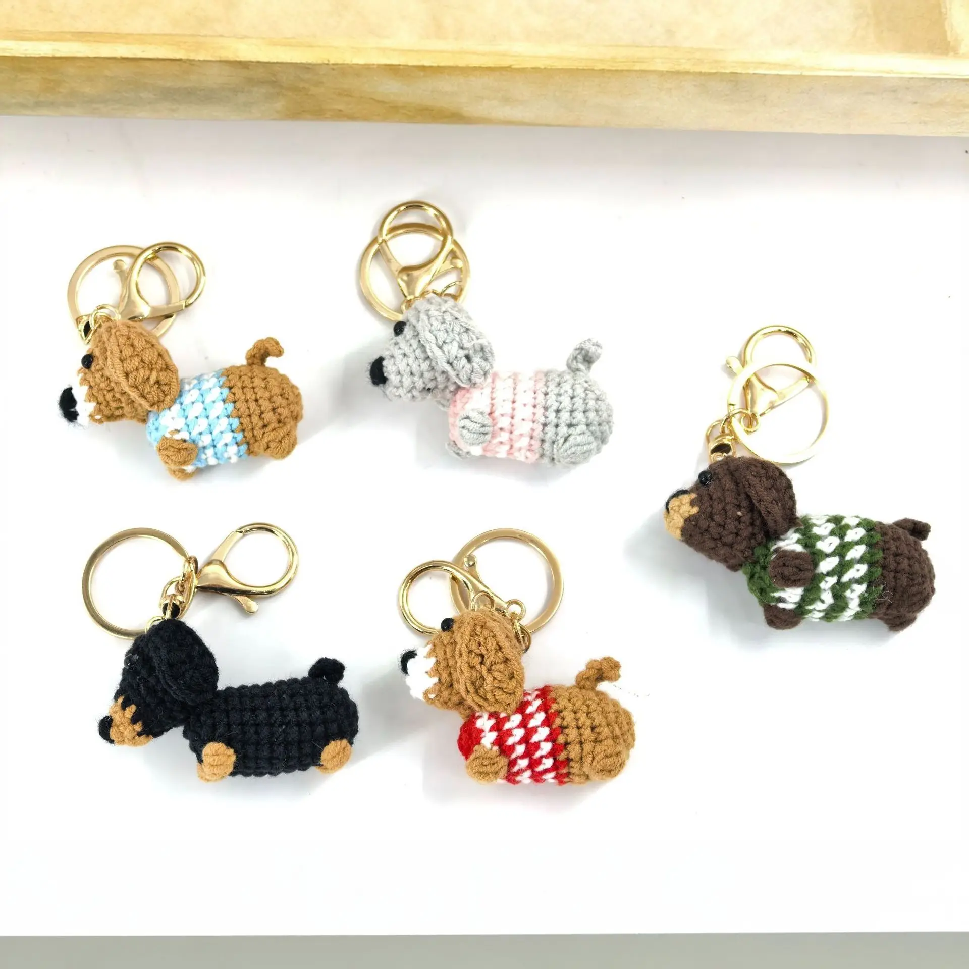 keychain knitting Dachshund Dog Crochet Keychain Mini Puppy Doll Knitting Keyrings Wholesale Knitted Small Dog Series Crochet Pu