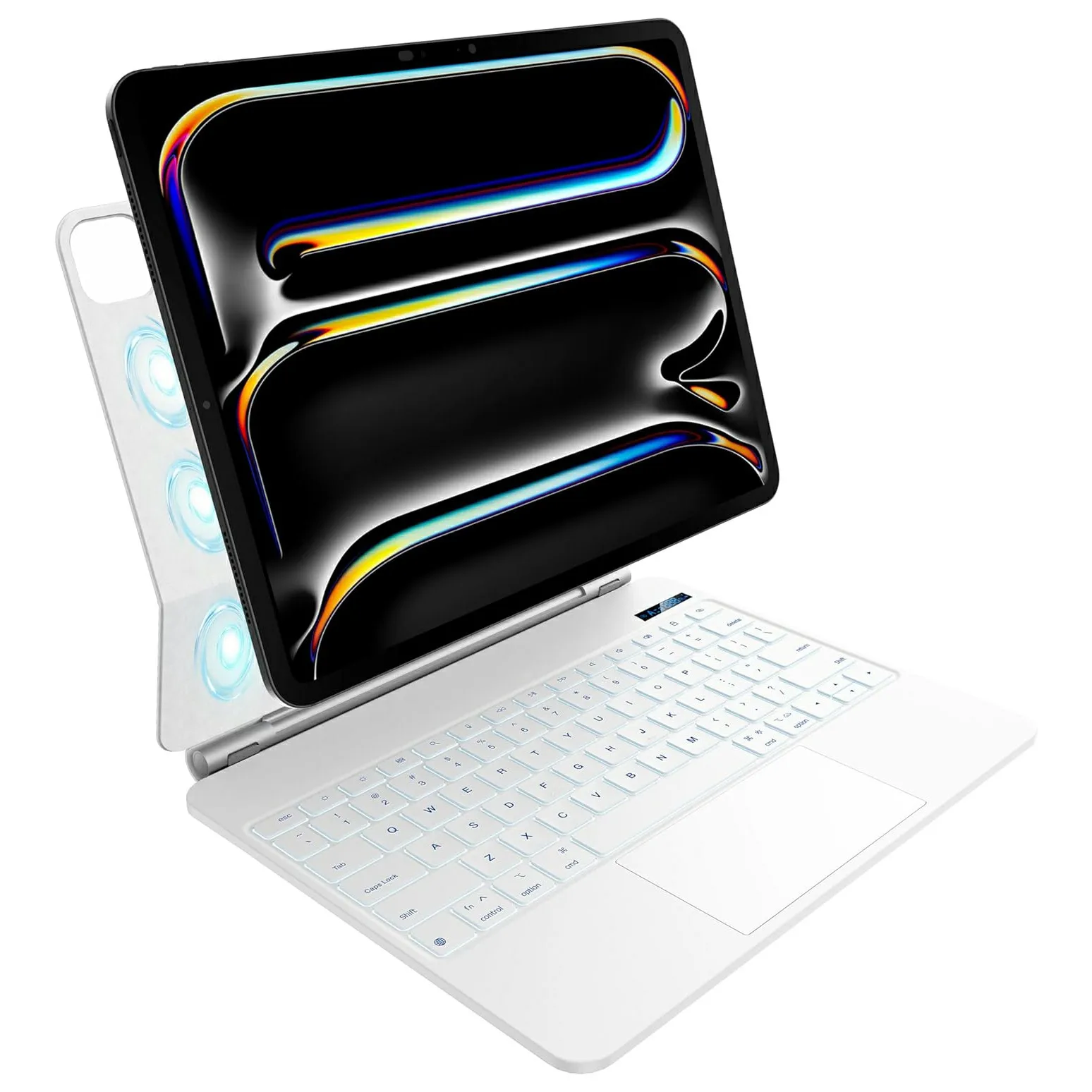 

For iPad Pro 11 (2024) Bluetooth-compatible Keyboard Leather Case Floating Magnetic Keyboard with Touchpad - White