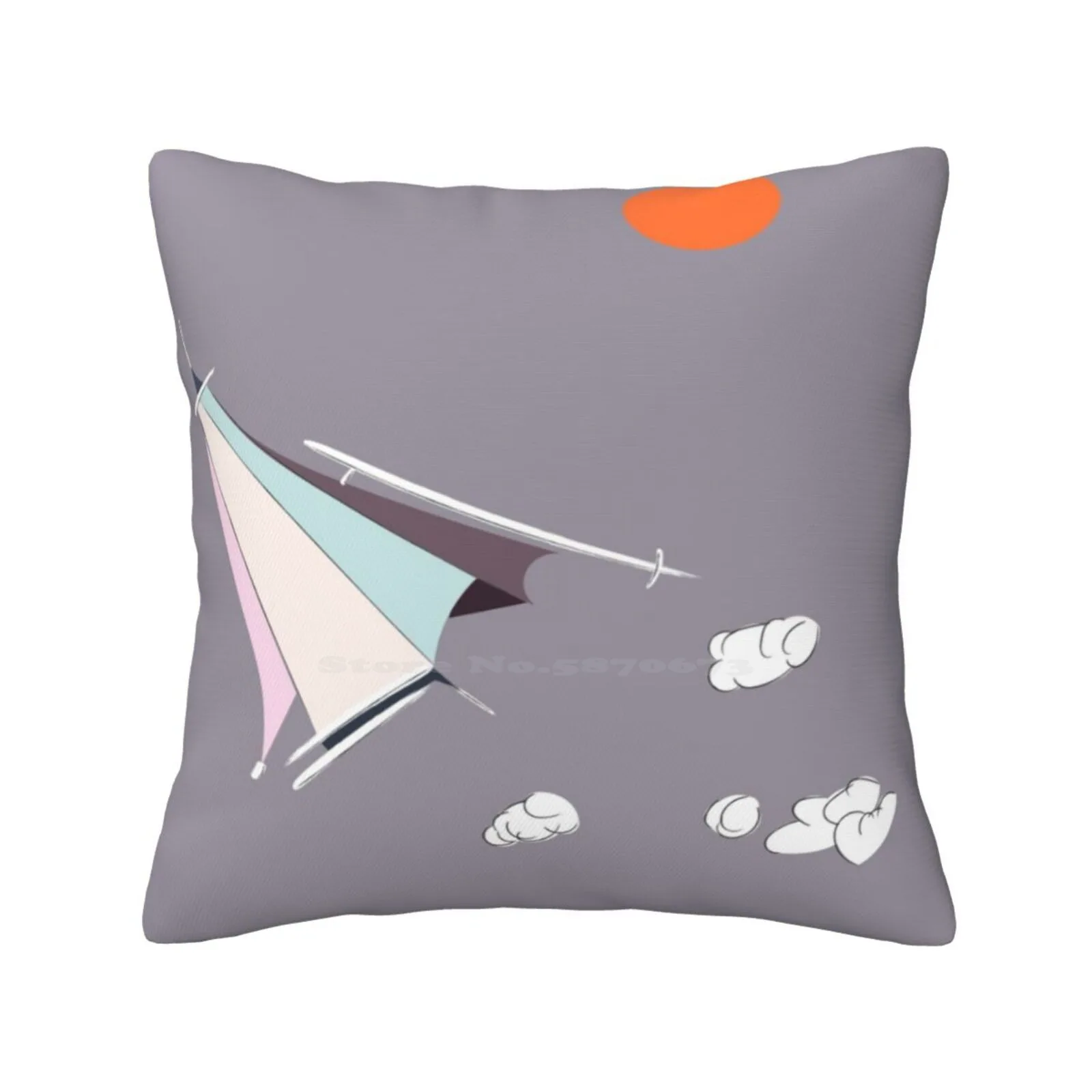 Paper Spaceship 1 Home Sofa Car Waist Throw Pillowcase Spaceship Paper Airplane Purple Clouds Flying Geometric Simplistic