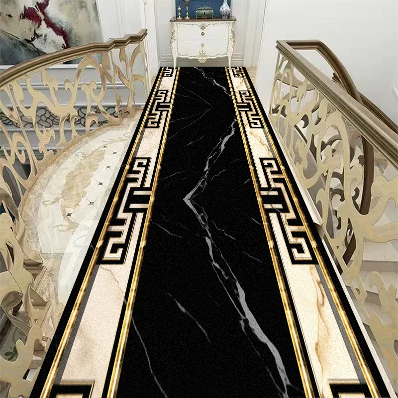 European Style Aisle Carpet Luxury Hall Corridor Carpet Non-slip Washable Stairway Decor Rugs Doorway Kitchen Mat Customizable