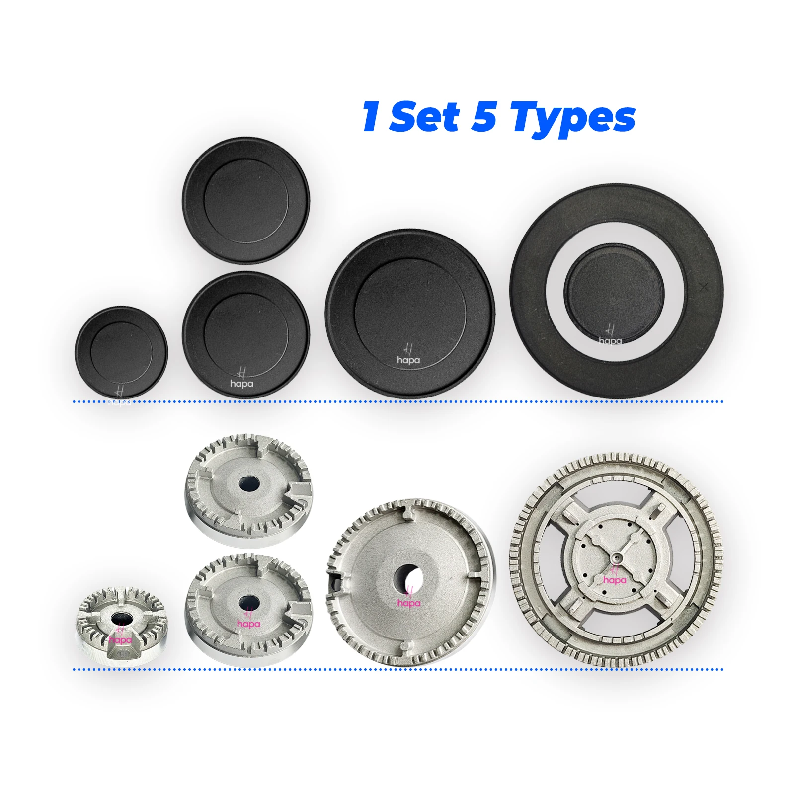 1 Set 5 tipi, Forno Piano cottura a gas Bruciatore Piatto Copertura del fuoco Corona Tappo di fiamma Bruciatore a gas Tappo di fiamma Adatto alla maggior parte dei bruciatori per stufa a gas Stufa SABAF