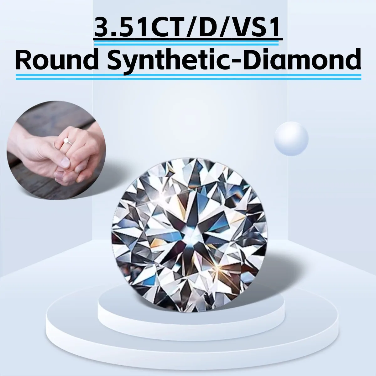 

3.51CT D VS1 Round Lab-grown Diamond, Ideal Main Synthetic-Diamond for Ring Necklace, Pendant Earring, Jewelry Diy