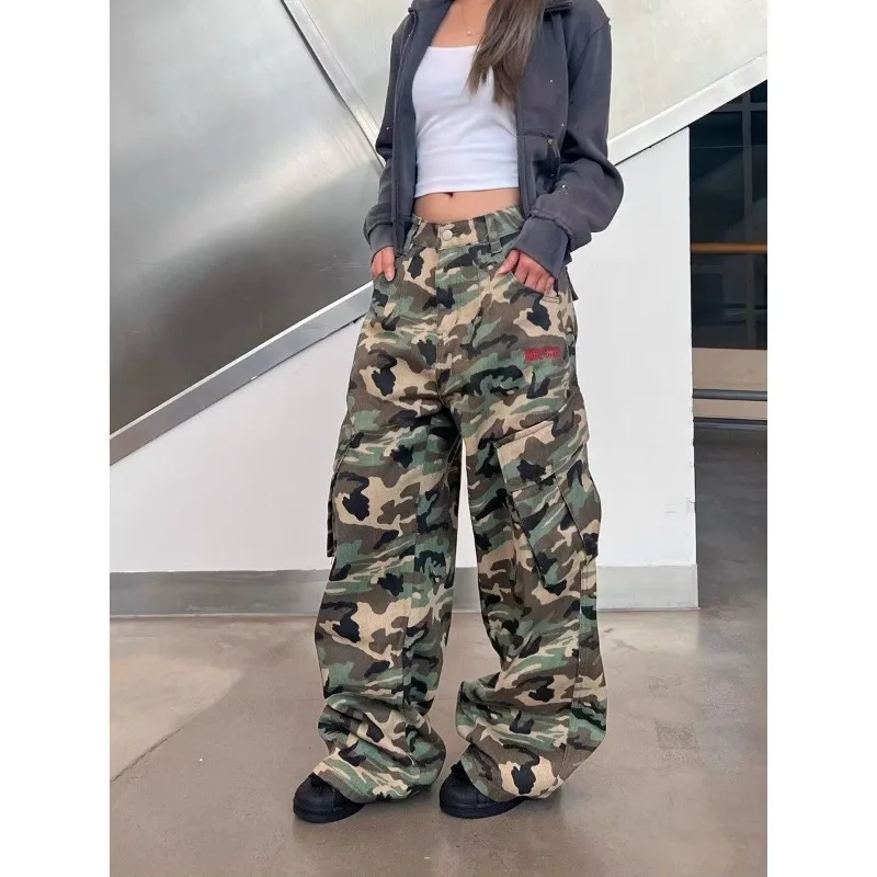Women's Camouflage Large Pocket Hip-Hop Cargo Pants Spring Girl Wide Leg Unisex Sweatpants Female High Waisted Baggy Trousers