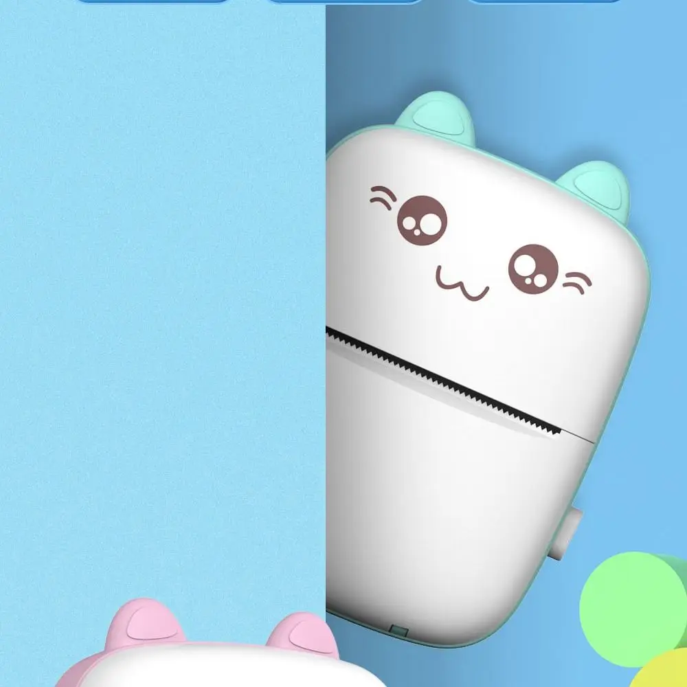 

Receipt Papers Portable Thermal Printer Cat Shaped Lightweight Pocket Thermal Label Printer Mini USB Cable Printer Office