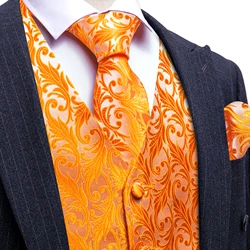 Designer Silk Mens Vest Gold Orange Flower Embroidered Waistcoat Wedding Business Party Suits Sleeveless Jacket Barry Wang