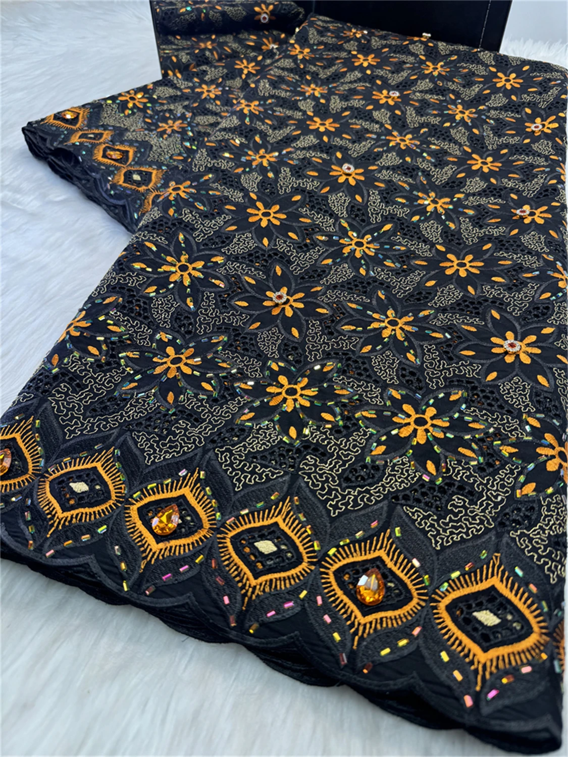 

Черное африканское нигерийское кружево из 100% хлопка с драгоценными камнями, высококачественная вышивка, швейцарский вуаль-кружевной материал 2026 года для женских вечерних платьев