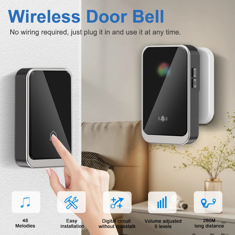 Wireless Doorbell Smart Home Welcome Door Bell 38 Songs Smart Alarm With Battery For Store Hotel office EU US Plug Optional