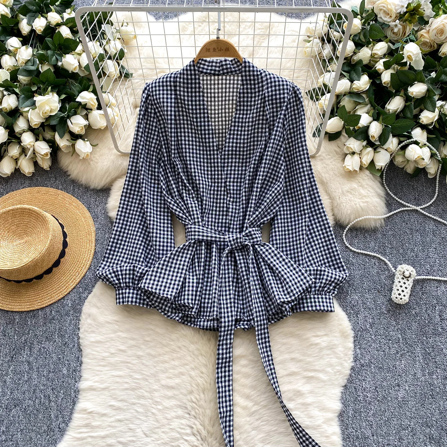 

Винтажная блузка с рукавами-фонариками, однотонная, с длинным рукавом, элегантная модная женская милая рубашка, женская одежда