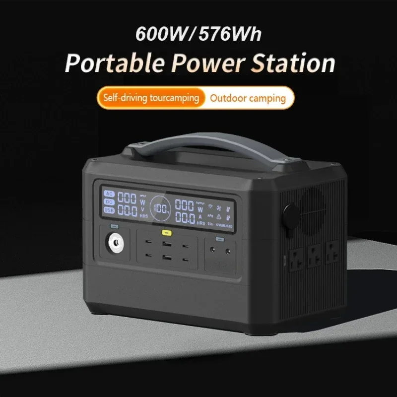 Portable Power Station 600W 576Wh Outdoor Camping 110V/220V LED Display Outdoor Supply Battery Power Bank for Adventure camping