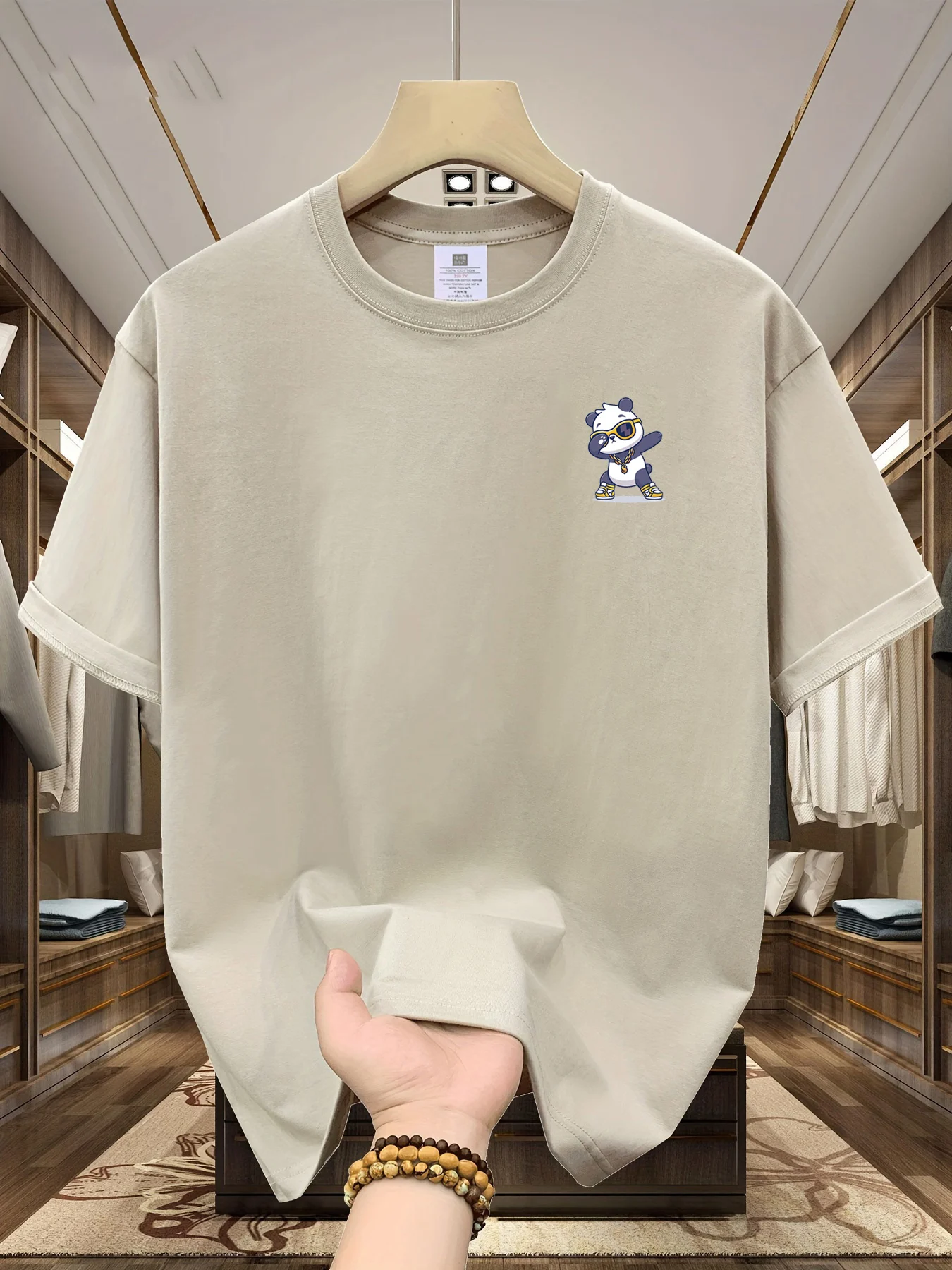 Verão masculino 100% algodão dos desenhos animados urso gráfico impresso moda esportes e lazer solto em torno do pescoço manga curta camiseta topo